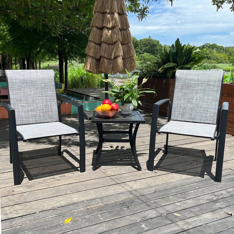 Garden Patio Chairs Set Of 2, All Weather Metal Outdoor Dining Chairs, Garden, Poolside, Black Color Frame
