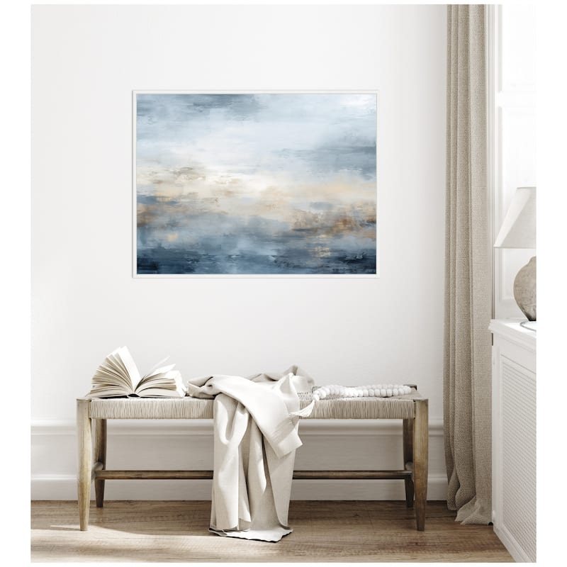 Kate and Laurel Sylvie Tonal Abstract Oceanic Nautical Serenity Blue Horizontal Framed Canvas by The Creative Bunch Studio
