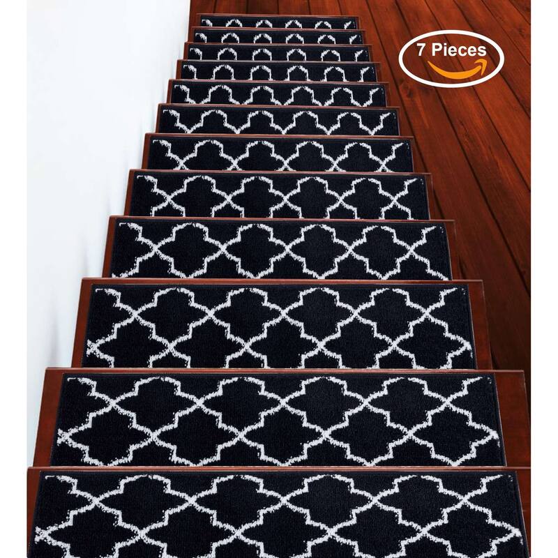 SUSSEXHOME Geometric Stair Treads with Easy to Install Double Adhesive Tape 9" x 28" - 10-PACK - Navy