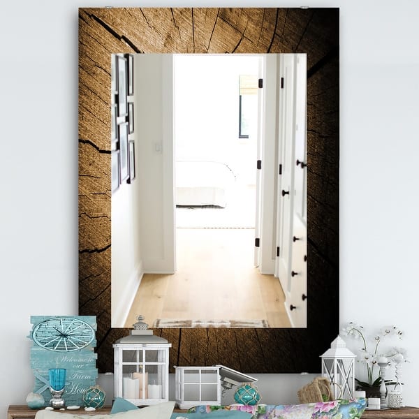 slide 2 of 7, Designart 'Wood Curve' Traditional Printed Vanity Printed Wall Mirror