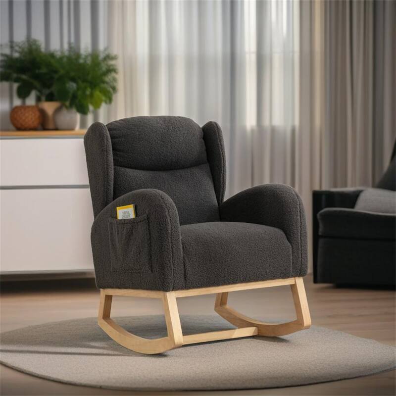Teddy Fabric Rocking Chair With Packet Wood Legs