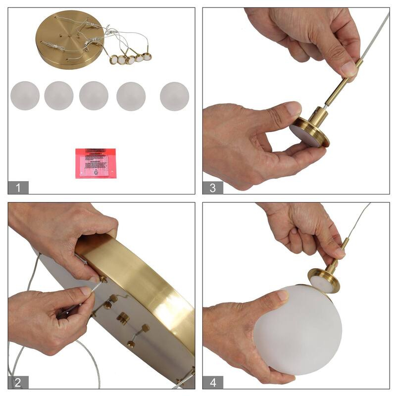 Icey Modern 5-Light Gold LED Chandelier Glass Pendant Light for Dining Room