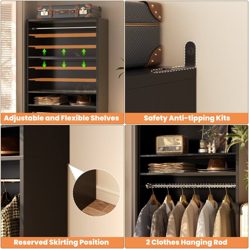 Cimly 36'' Freestanding Closet System with 2 Hanging Rods, Closet Organizer with 2 Adjustable Shelves