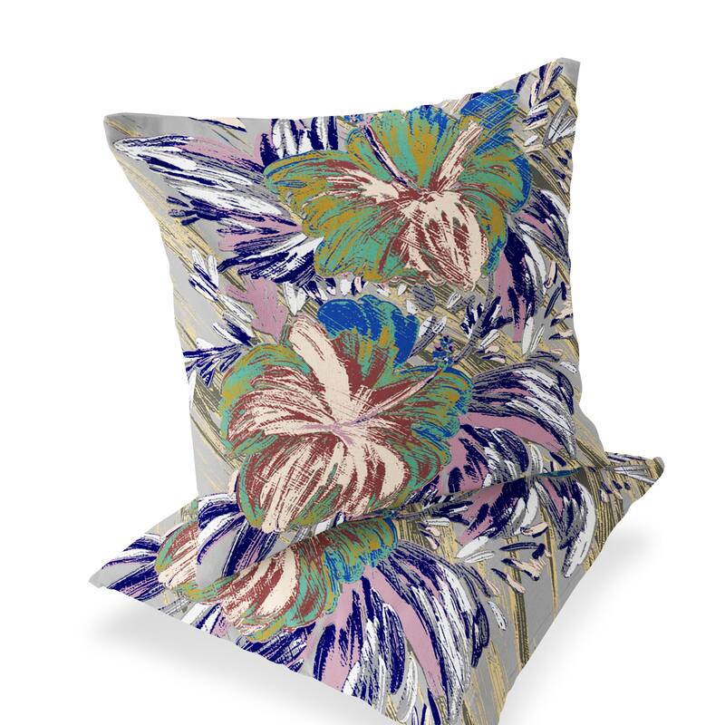 HomeRoots Set of Two 16" X 16" Green and White Blown Seam Floral Indoor Outdoor Throw Pillow - 16.00' X '16.00' X '5.00
