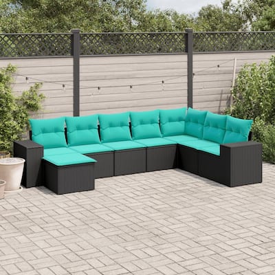 vidaXL 8 Piece Patio Sofa Set with Cushions Black Poly Rattan