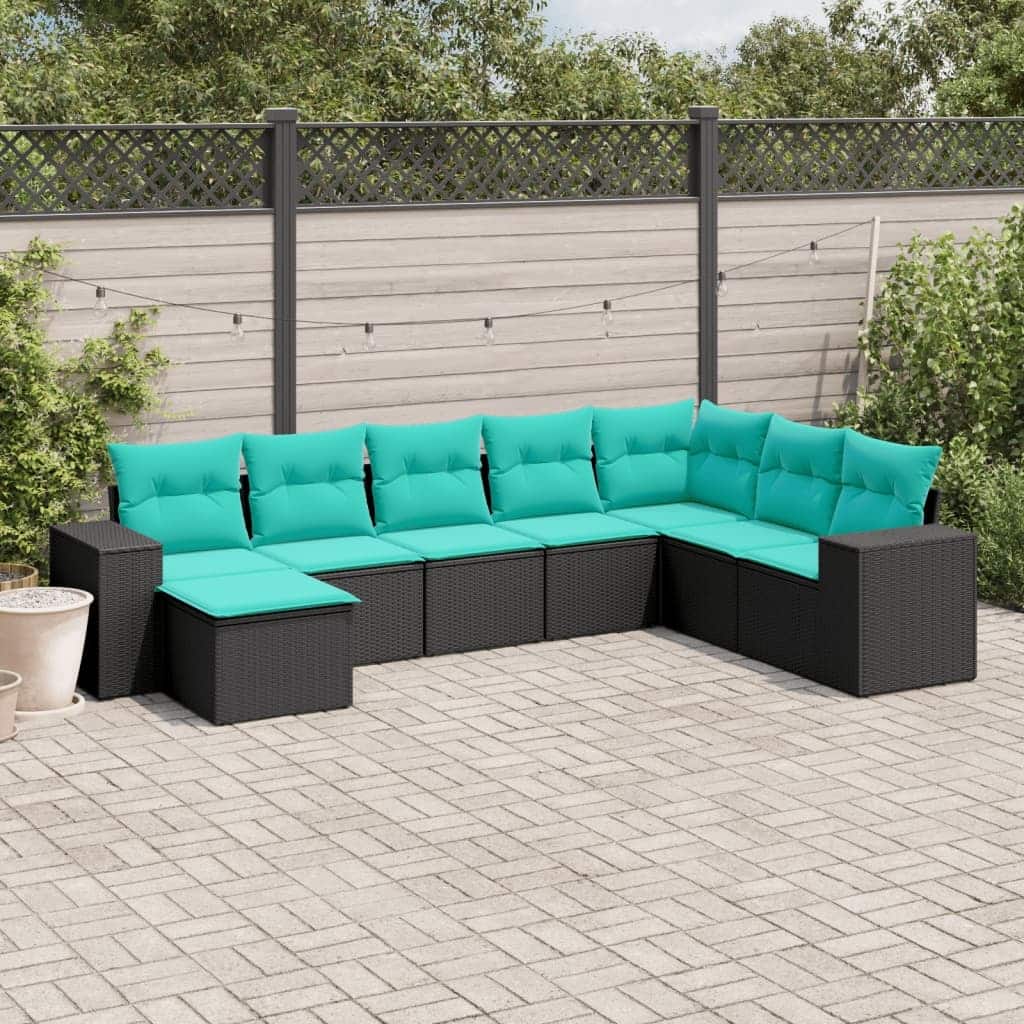 vidaXL 8 Piece Patio Sofa Set with Cushions Black Poly Rattan