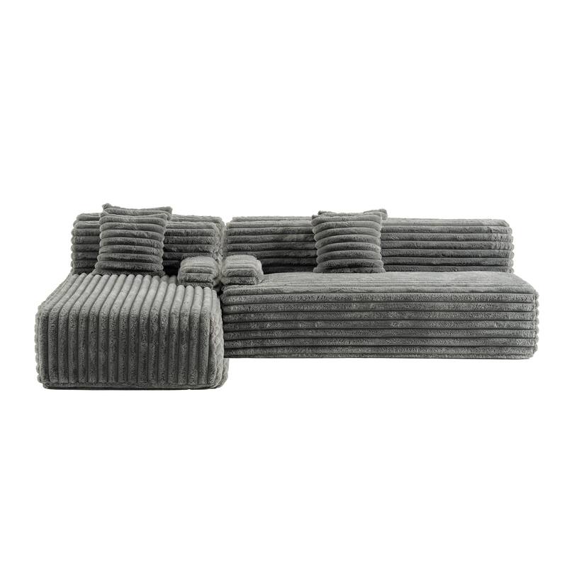 Floor Recliner Sofa Bed Convertible L-shape Sectional Sofa, Cloud Upholstered Sleeper Couch Modular Chaise Lounge with 2 Pillows