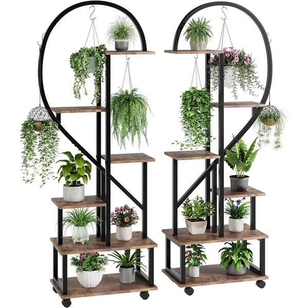 9-Tier AUGIENB Wooden Flower Stand Rolling Flower Plant Display Stand Shelf Ladder Stand for Living Room Balcony Patio Yard Indoors & Outdoors Ample for 17 Pots 9-Tier AUGIENB Wooden Flower Stand Rolling Flower Plant Display Stand Shelf Ladder Stand for Living Room Balcony Patio Yard Indoors & Outdoors Ample for 17 Pots