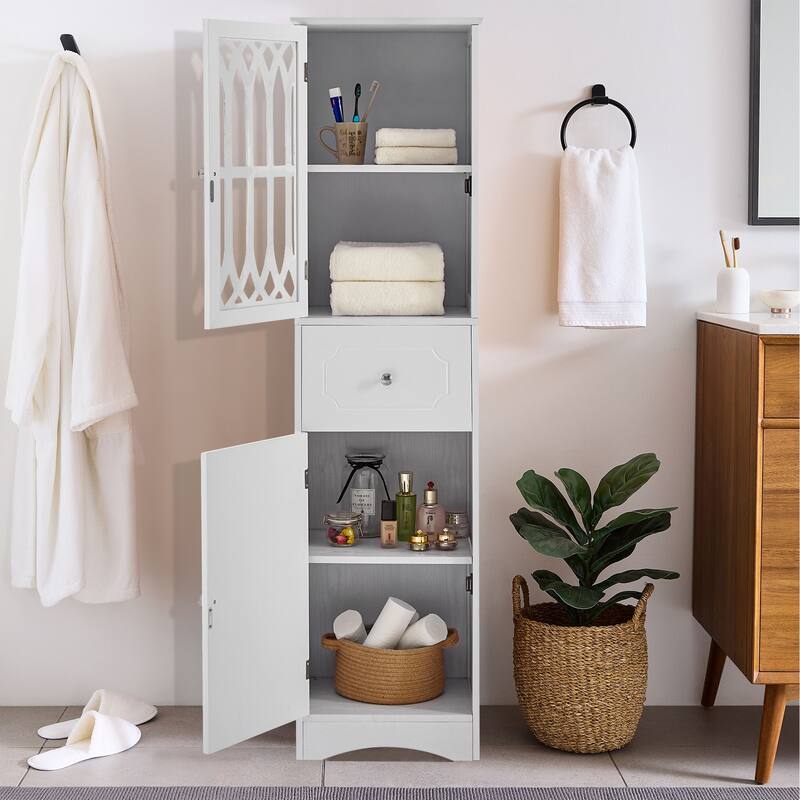 Bathroom Cabinet with Drawer and Doors - Silver