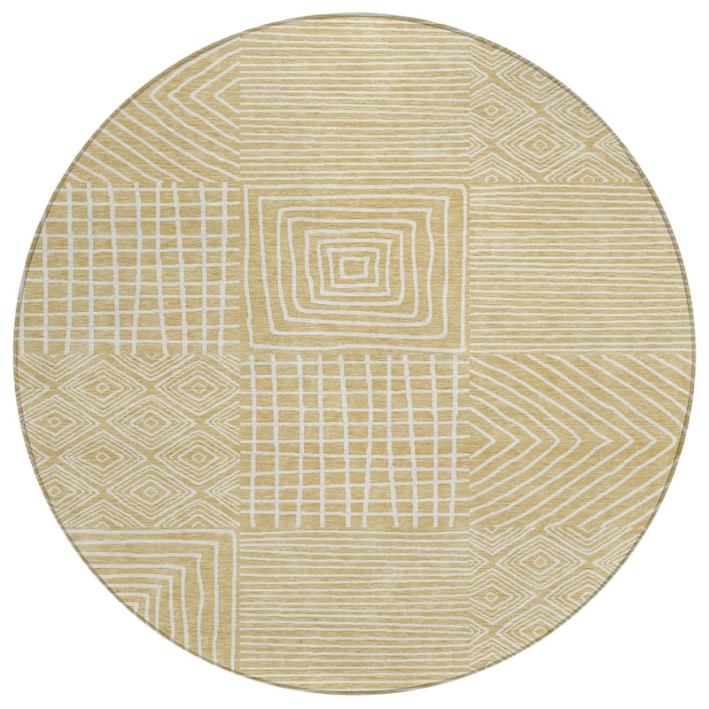 Machine Washable Indoor/ Outdoor Modern Mosaic Chantille Rug