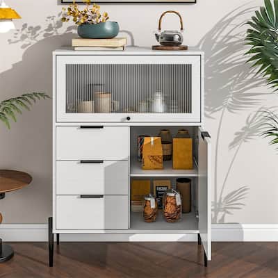 Wood Sideboard with 3 Drawers, 1 Door and 1 Glass Door