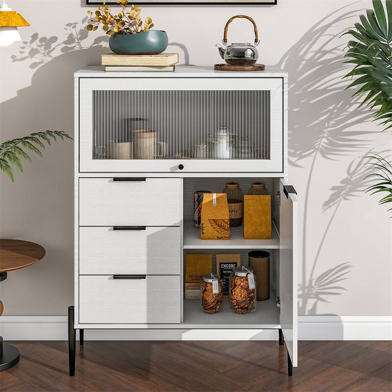 Wood Sideboard with 3 Drawers and Glass Door