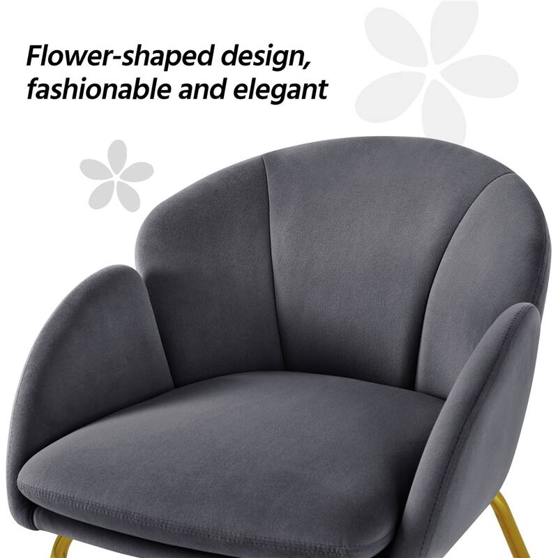 Yaheetech Flower Shape Velvet Armchair Accent Chair with Golden Metal Legs