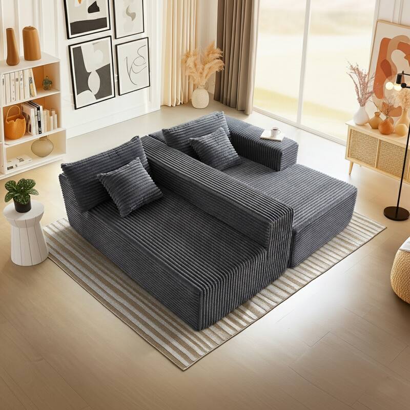 103.54" Flannel L-Shaped High-Density Modern Modular Sectional Sofa with Chaise & Pillows