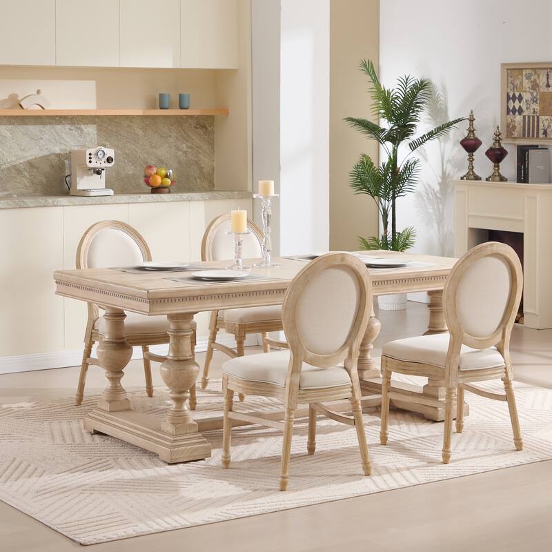 Dining Chairs Set of 2, Upholstered Chairs with Round Back, Wire Drawing and Carving Techniques,Disassemblable and Stackable