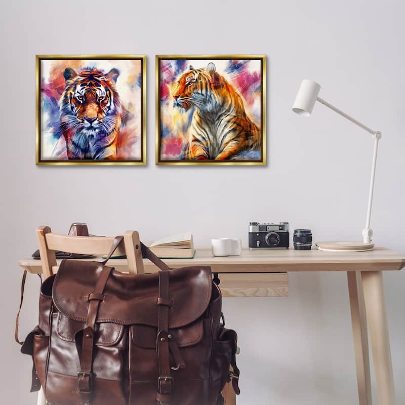 Stupell In The Wild Fierce Tiger Framed Floater Canvas Wall Art Design By Kim Allen (Set of 2)