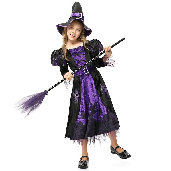 Witch Costume for Kids，Halloween Party Fancy Dress Up Deluxe Set with