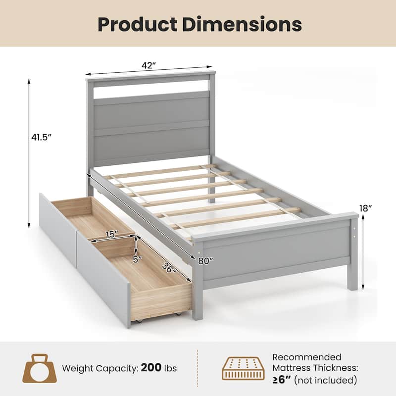 Gymax Twin Size Platform Bed w/ Drawers 2 Pull-out Drawers Headboard &