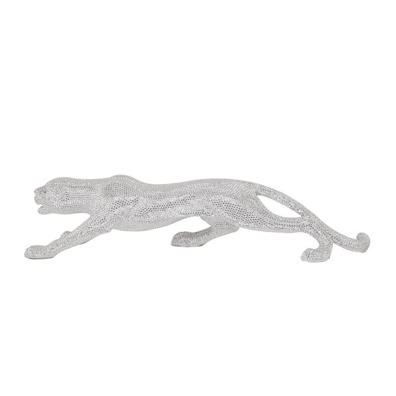 Polystone Leopard Floor Decorative Sculpture with Carved Faceted Diamond Exterior - Silver or Black - Roche River Decor
