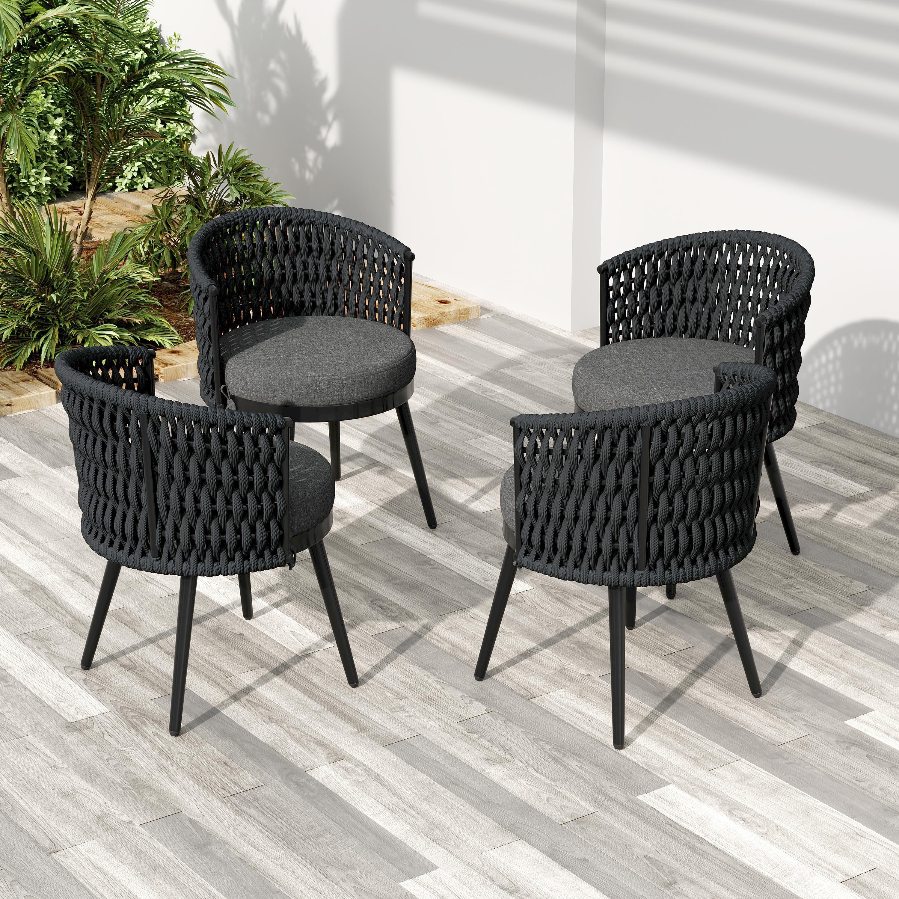 Roomfitters Metal Patio Dining Chairs with Rope Weave and Weather-Resistant Cushions for Garden Use, Set of 2