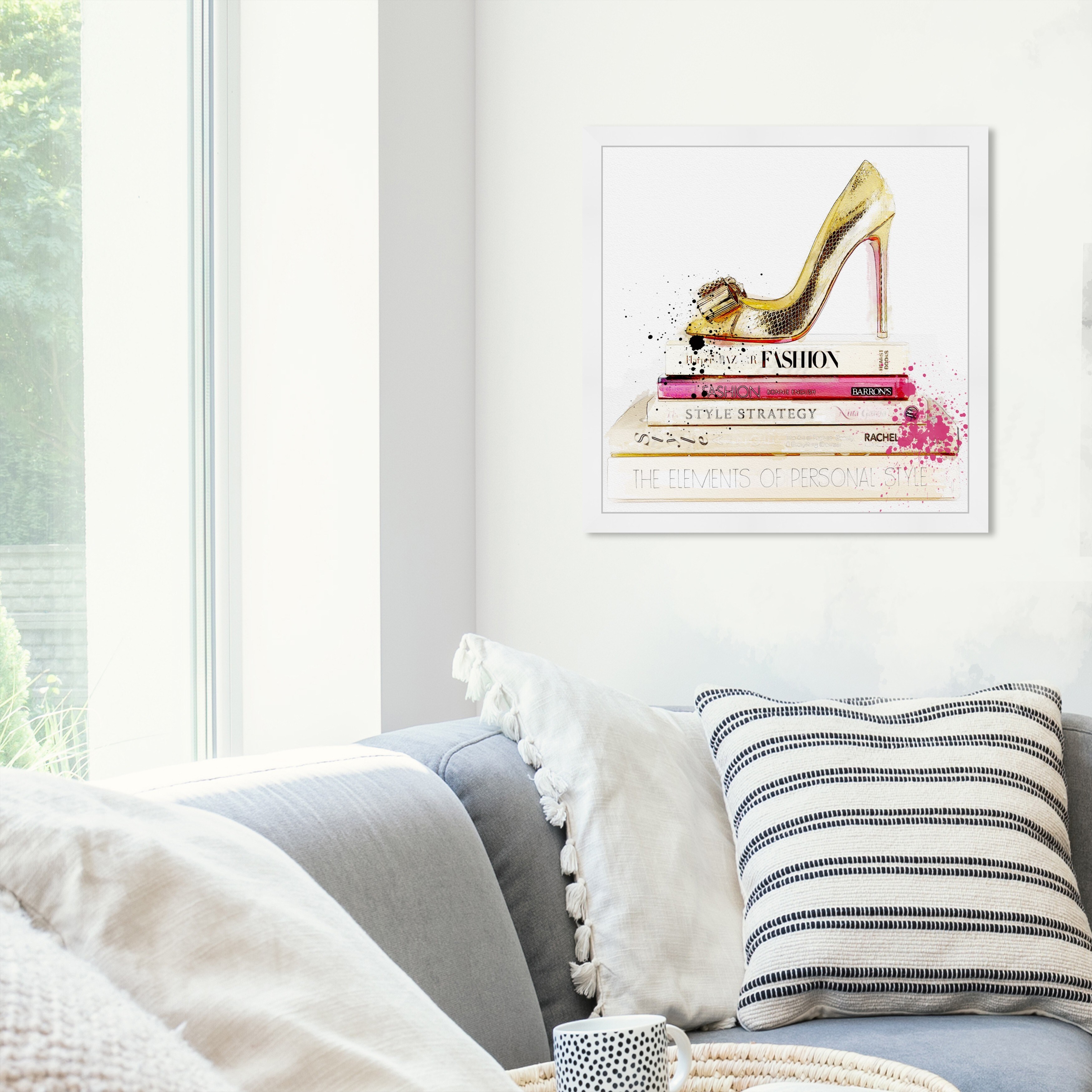 Oliver Gal（オリバーガル）の「Fashion and Glam Gold Shoe and Fashion Books Shoes」 Oliver Gal 'Gold Shoe and Fashion Books' Fashion and Glam Framed