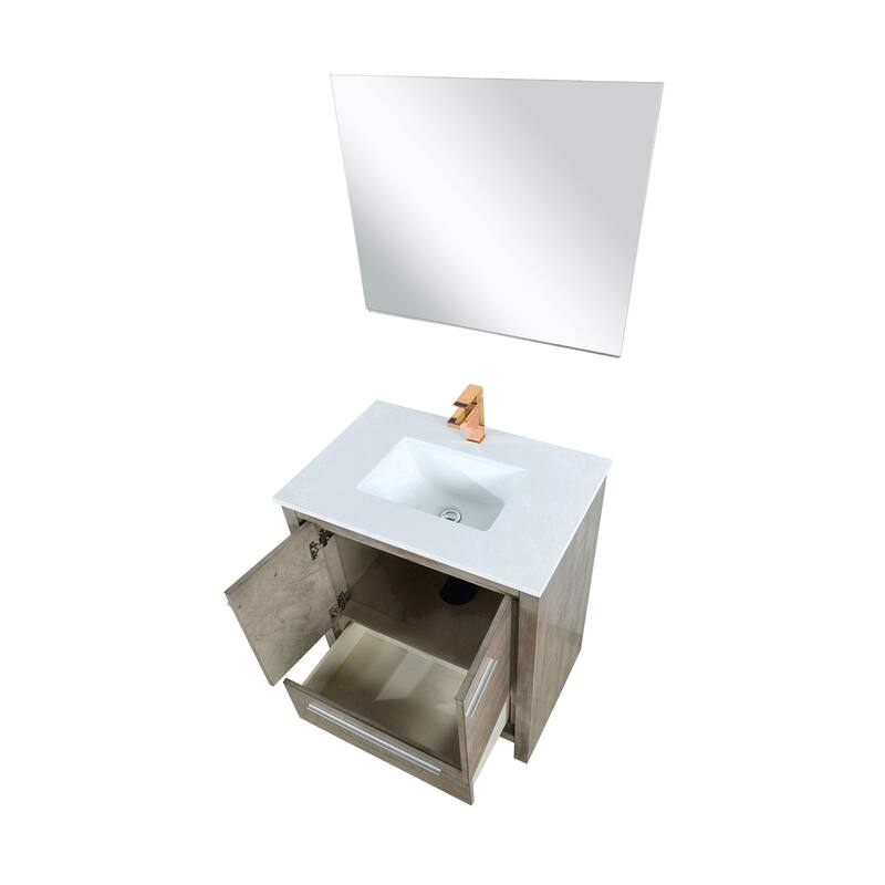 Lafarre Bath Vanity with Cultured Marble Top, Sink, Mirror and Rose Gold Faucet