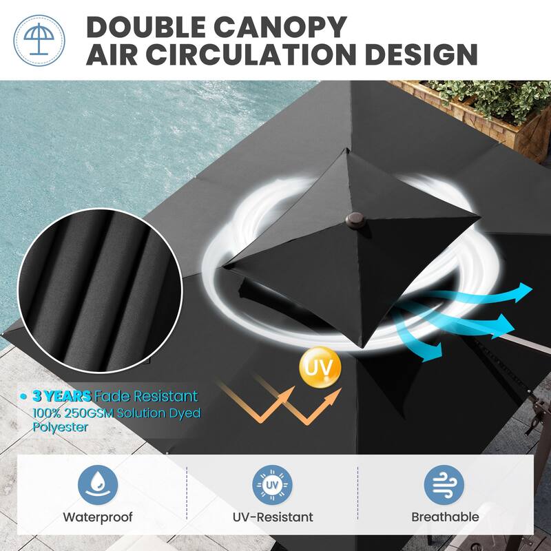 11 × 9 ft Outdoor Patio Cantilever Offset Dual Top Umbrella