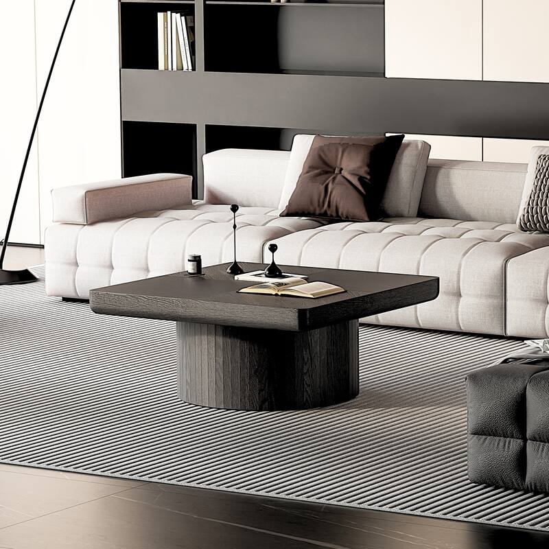 Wood Nesting Coffee Table Set, 2-Piece Coffee Table with Cylindrical Fluted Pedestal, Versatile Nesting Tables for Living Room