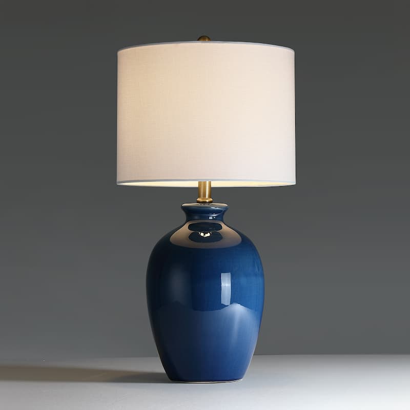 Ceramic Table Lamp with White Shade - 22.5 in. H - Blue