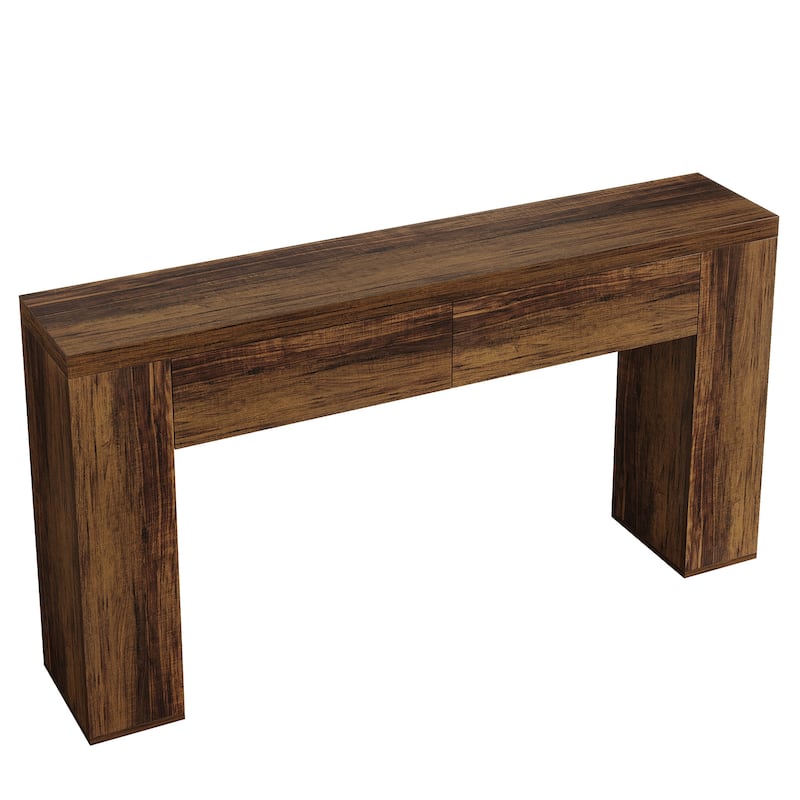 63" Wood Console Table With Drawers, Rustic Brown Sofa Console Table