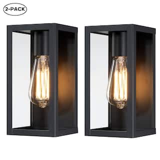 2 Pack 1-Light 10-in Matte Black Finish Outdoor Wall Light With Clear Glass Shade - 9.5-in