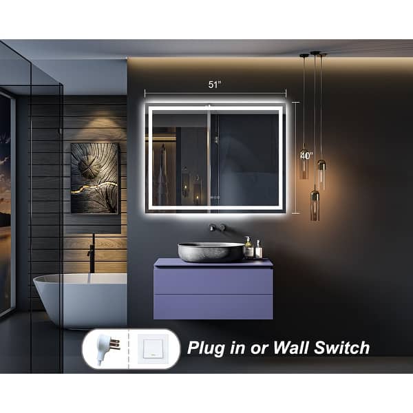 dimension image slide 1 of 4, KIOTEE Super Bright Anti-fog LED Bathroom Mirror with Backlit and Front Lighting 3-Year Warranty