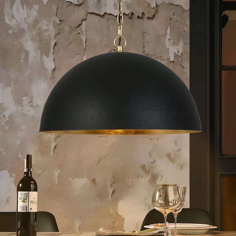 Modern Classic 1-Light Black Gold Pendant Light Fixture for Kitchen Dining Room - 17.7 " × 10.6 "