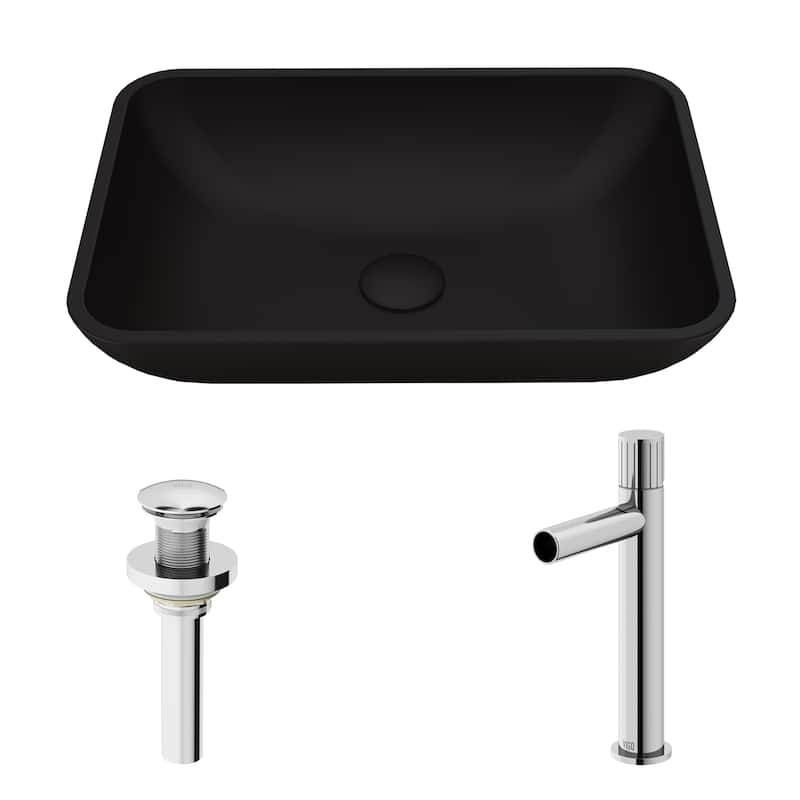 VIGO Sottile 18"L x 13"W Glass Vessel Sink and Ashford 11"H Faucet Set