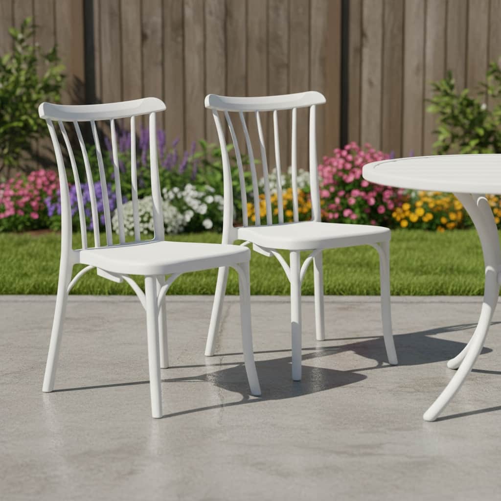 HomeRoots Set of Two White Heavy Duty Plastic Outdoor Stacking Dining Chairs