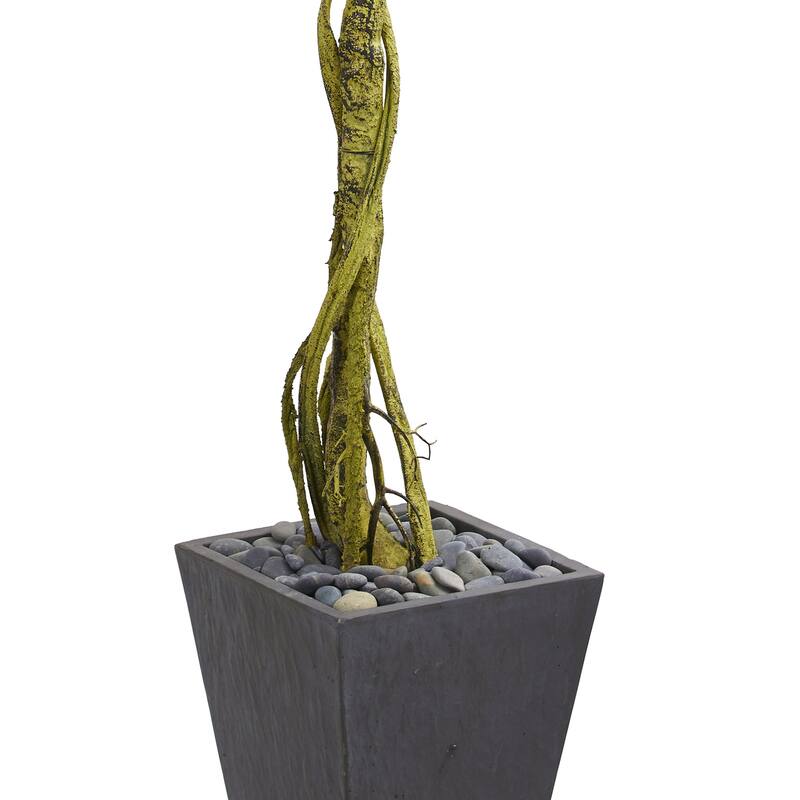 6ft Ficus Artificial Tree in Slate Planter with UV Resistant Vibrant Green Foliage for Patio or Dining Room Decor - 31-40 Inches