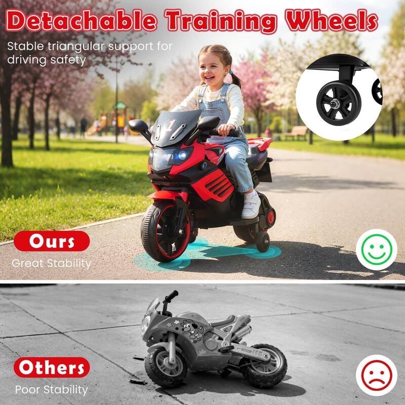 Costway 6V Kids Motorcycle with Music, Horn, Detachable Training