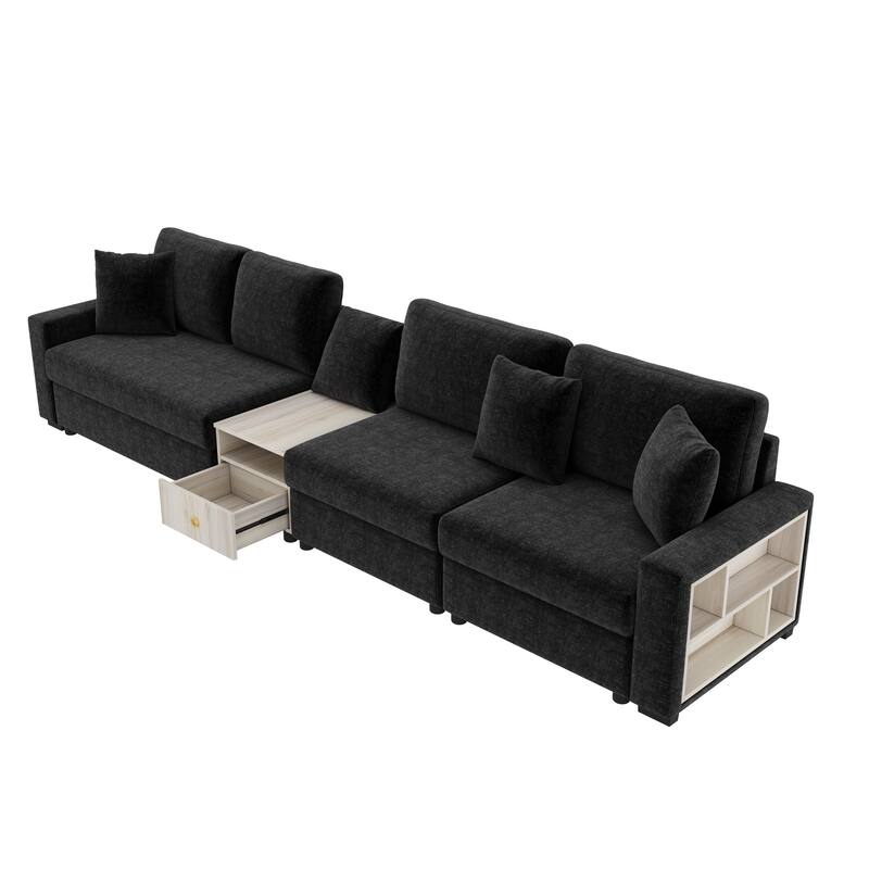 Christopher Knight Home - Havencrest 132.5" Modern Upholstered Modular Sofa with Storage Armrest Center Console