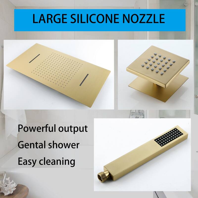 Modland Square Digital Rain and Waterfall Shower System with High-pressure Handheld Showerhead & 4 Massage Jets