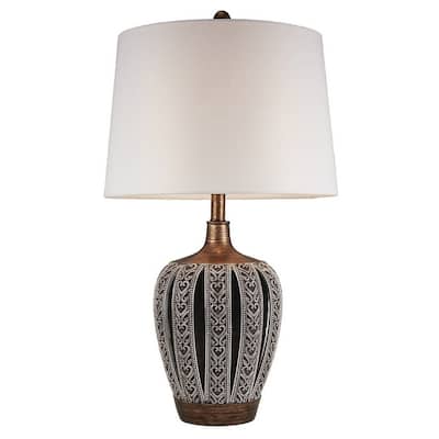 28.25" Tall Polyresin Table Lamp "Everly" with Brown finish, White Shade