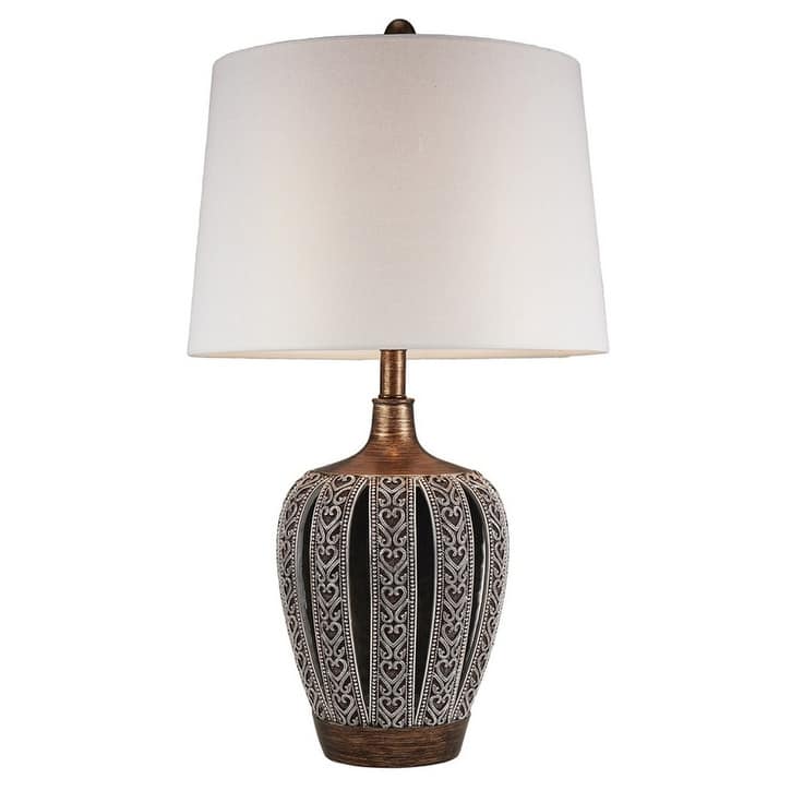 28.25" Tall Polyresin Table Lamp "Everly" with Brown finish, White Shade