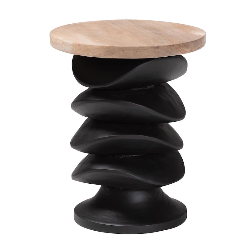 Ziva End Table with Petrified Wood Top - Pedestal Accent Side Table for Living Room or Entryway - Natural Brown/Black