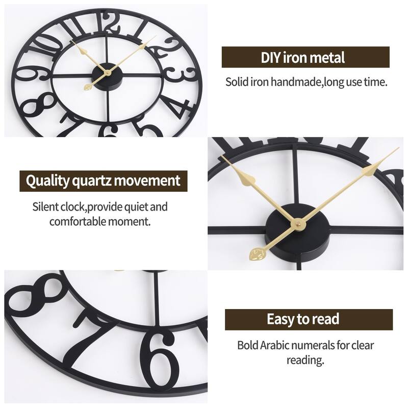 Large Wall Clocks for Living Room Decor, Silent Non Ticking Wall Clocks Battery Operated,18 Inch Decorative Analog Metal