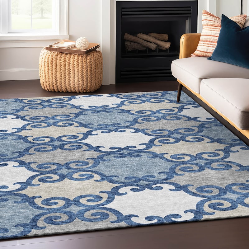 Machine Washable Indoor/ Outdoor Chantille Scroll Rug