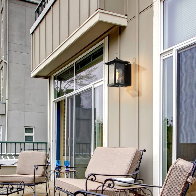 Farmhouse 1-Light Black Outdoor Wall Lantern Glass Patio Wall Sconce - L7"X W12" X H12"