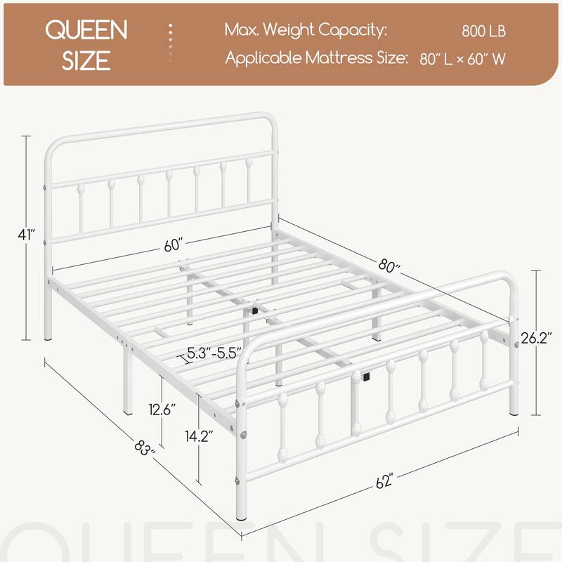 Yaheetech Classic Iron Bed Metal Bed Frames with High Headboard