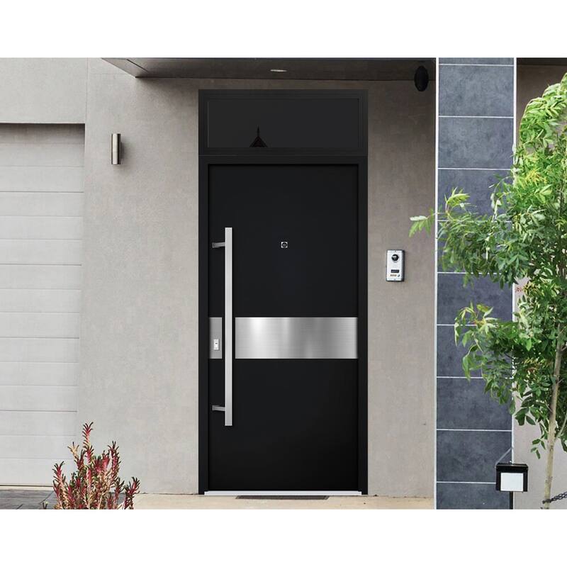 Front Prehung Steel Door 6072 Black Enamel Side and Top Window Sidelite W36+14xH80+16 Lh I Bedroom Door Bathroom Door