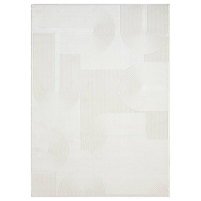 Nuevo Collection Modern Abstract Geometric Area Rug - Cream - 3'6 x 5'2