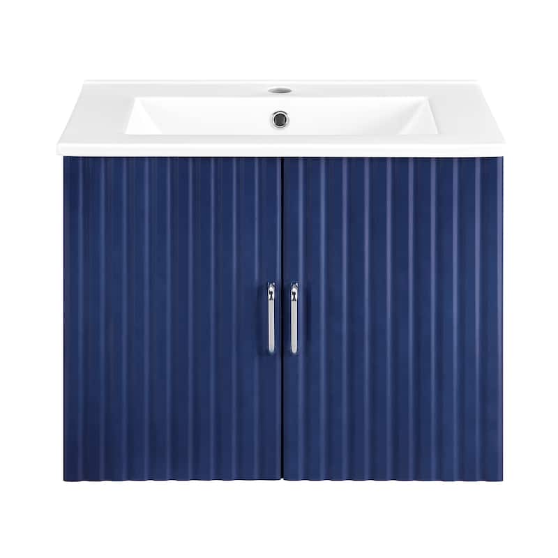 24" Floating Wall Mounted Bathroom Vanity with White Porcelain Sink and Soft Close Doors
