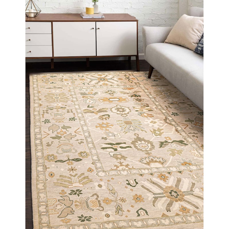 ECARPETGALLERY Hand-knotted Modern Oushak Light Grey Wool Rug - 9'2 x 12'2